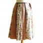 Cream & Brown Panelled Boho Cotton Midi Skirt Country Floral Print 140" Hem XS S