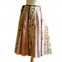 Cream & Brown Panelled Boho Cotton Midi Skirt Country Floral Print 140" Hem XS S