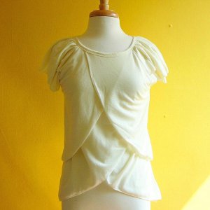 NWOT Off-White Split Tulip Petal Layered Knit Flutter Blouse Top Tee T-shirt S M
