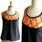 NWOT Perky Navy Blue Peach Orange Colorblocked Applique Shell Top Blouse XS S