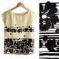 NWOT Ivory & Black Oriental Papercut Hawaiian Flower Print Boxy Blouse Top XS S
