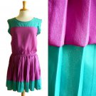 NWT Jade / Kelly Green & Plum Purple Colorblock Lightweight Pleated Dress S M