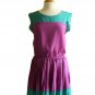 NWT Jade / Kelly Green & Plum Purple Colorblock Lightweight Pleated Dress S M