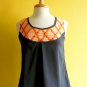 NWOT Perky Navy Blue Peach Orange Colorblocked Applique Shell Top Blouse XS S