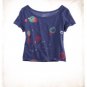 NWT Aerie Love on the Run Dark Blue Red Abstract Print Crop T-Shirt Tee L