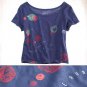 NWT Aerie Love on the Run Dark Blue Red Abstract Print Crop T-Shirt Tee L