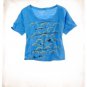 NWT Aerie Deep Blue Pool Yellow Red Pool Waves Print Cropped T-Shirt Tee S
