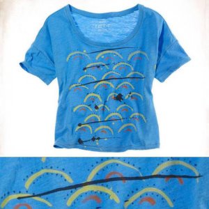 NWT Aerie Deep Blue Pool Yellow Red Pool Waves Print Cropped T-Shirt Tee S