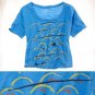 NWT Aerie Deep Blue Pool Yellow Red Pool Waves Print Cropped T-Shirt Tee S