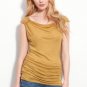 NWT T Tahari Ava Light Mustard Brown Ruched Draped Cowlneck Knit Top USD48 S M P