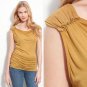 NWT T Tahari Ava Light Mustard Brown Ruched Draped Cowlneck Knit Top USD48 S M P