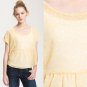 NWT WallpapHer Pale Yellow White Polka Dot Sheer Chiffon Peplum Blouse Top M L