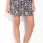 NWT Frenchi Flowy Blue Gray Yellow Floral Print Full Boxpleated Summer Skirt S M