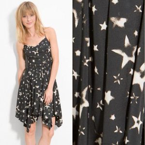 NWT Lush Starry Night Black Ivory Asymmetric Hanky Hem Printed Sundress XXS XS
