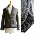 Dark Brown Chevron Weave Tweed Suit Jacket Blazer /w Detachable Black Lace M 8