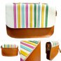 NWT Rainbow Bright Pebbled Faux Leather Mini Satchel / Clutch Bag - White Brown