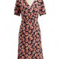 NWT Old Navy Dark Blue Orange Red Floral Cross-Section Print Faux-Wrap Dress S