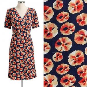 NWT Old Navy Dark Blue Orange Red Floral Cross-Section Print Faux-Wrap Dress S