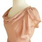 NWT Gorgeous Blush Rose Pink Silk Chiffon Cowlneck Flutter Dress Tulip Skirt S M