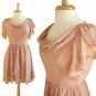 NWT Gorgeous Blush Rose Pink Silk Chiffon Cowlneck Flutter Dress Tulip Skirt S M