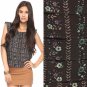 NWT Forever 21 Tiered Floral Print Urban Chic Blouse Top - Charcoal Gray Cream M
