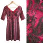 NWT Dainty Cherry Red Satin & Black Floral Lace Dress /w 3/4 Sleeves XXS XS 0