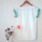 NWOT White Tee T-Shirt Mint Green Polka Dots Candy Bows Pleated Sleeve Trim S M