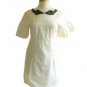 NWT White Balloon Sleeved Sheath Dress /w Black Faux Jewel Embellished Neck S