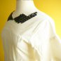 NWT White Balloon Sleeved Sheath Dress /w Black Faux Jewel Embellished Neck S