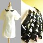 NWT White Balloon Sleeved Sheath Dress /w Black Faux Jewel Embellished Neck S