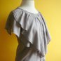 Pretty Dove Gray Flutter Ruffle Bib Button Front Working Girl Blouse Top M 8 10