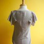 Pretty Dove Gray Flutter Ruffle Bib Button Front Working Girl Blouse Top M 8 10