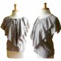 Pretty Dove Gray Flutter Ruffle Bib Button Front Working Girl Blouse Top M 8 10