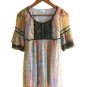 Painterly Gold Orange Blue Purple Chiffon Tunic Blouse Top Black Lace Trim XS 2