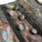 Painterly Gold Orange Blue Purple Chiffon Tunic Blouse Top Black Lace Trim XS 2