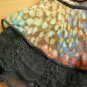 Painterly Gold Orange Blue Purple Chiffon Tunic Blouse Top Black Lace Trim XS 2