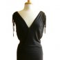 Slinky Sexy Black Deep V-Neck & Back Adjustable Drawstring Sleeve Blouse Top M