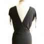 Slinky Sexy Black Deep V-Neck & Back Adjustable Drawstring Sleeve Blouse Top M