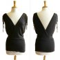 Slinky Sexy Black Deep V-Neck & Back Adjustable Drawstring Sleeve Blouse Top M
