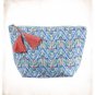 NWT Aerie Blue Ikat Chevron Print Makeup Pencil Case Clutch Purse /w Red Tassels