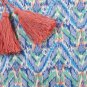 NWT Aerie Blue Ikat Chevron Print Makeup Pencil Case Clutch Purse /w Red Tassels