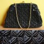 Vintage Hong Kong Black Beaded & Sequinned Goldtone Kisslock Evening Purse Bag