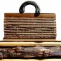 Unique Bamboo Twig Wooden Handcrafted Artisan Sushi Roll Bag in Contrast Browns