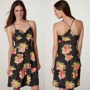 NWT AE Black Red Yellow Sweetheart Floral Print Swingy Tiered Sundress USD45 S 6