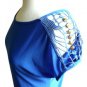 NWOT Electric Blue Stretch Tunic Top Dress /w Cutout Lace Stud Net Sleeves S M