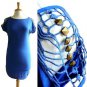 NWOT Electric Blue Stretch Tunic Top Dress /w Cutout Lace Stud Net Sleeves S M