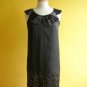 NWOT Bysi Black Sequin Border Pleated Collar Mod Satin Straight Shift Dress S M