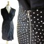 Little Match Girl Silky Black Twofer Dress White Polka Dot Print Zip Skirt S M