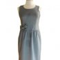 Cute Gray Tweedy Chevron Weave Fitted Bodice Sweetheart Shift Day Dress Bow S M