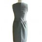 Cute Gray Tweedy Chevron Weave Fitted Bodice Sweetheart Shift Day Dress Bow S M